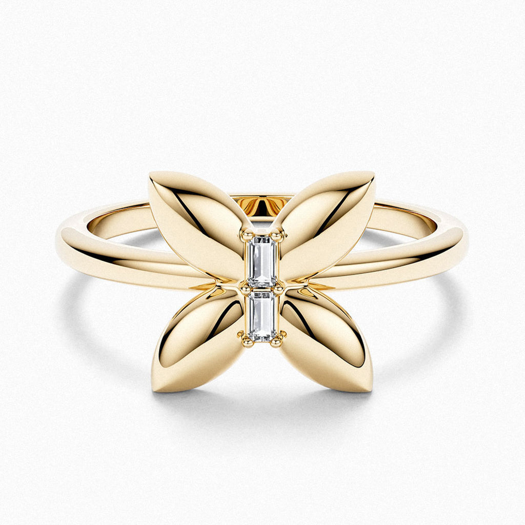 Ecksand's Butterfly Ring With Accent Diamonds in 18k Yellow Gold, Natural VS2+/ F+