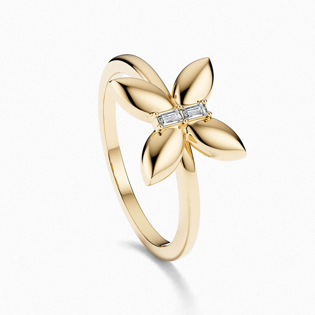 Ecksand's Butterfly Ring With Accent Diamonds in 18k Yellow Gold, Natural VS2+/ F+ #2