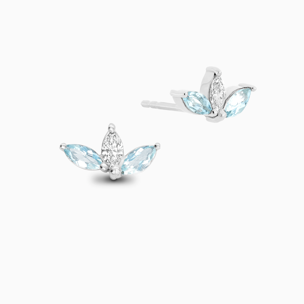 The Ecksand Marquise-Cut Diamond and Aquamarine Earrings shown with Natural VS2+/ F+ in 14k White Gold
