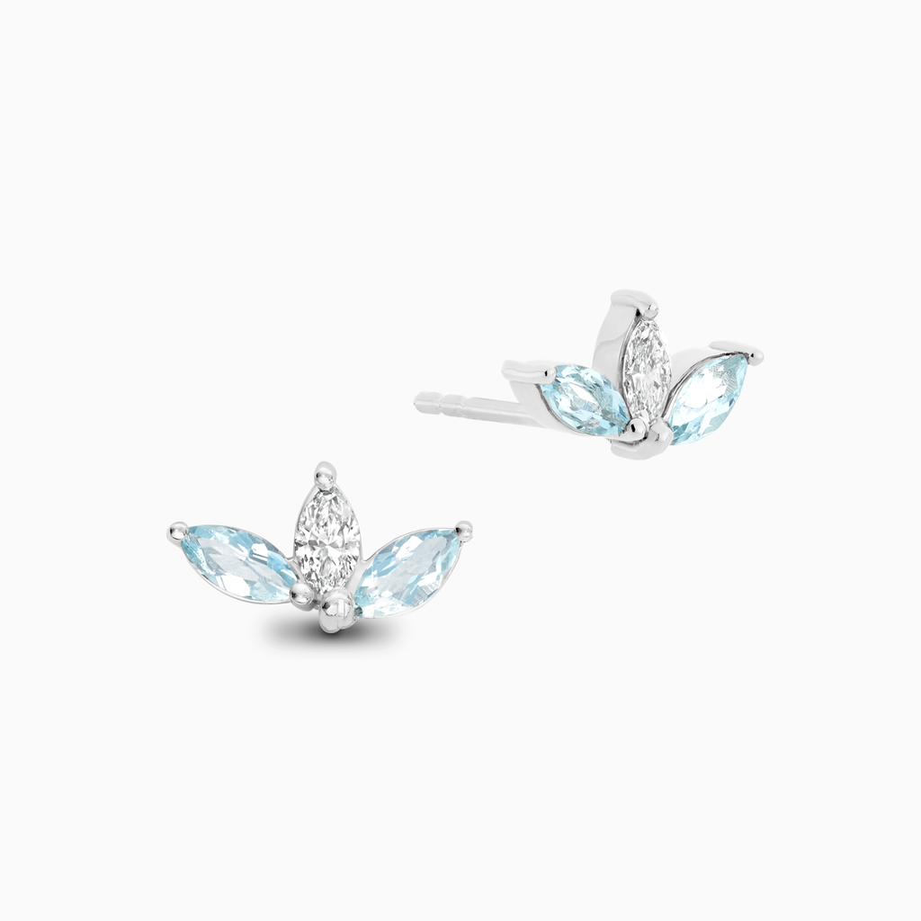 The Ecksand Marquise-Cut Diamond and Aquamarine Earrings shown with Natural VS2+/ F+ in 14k White Gold