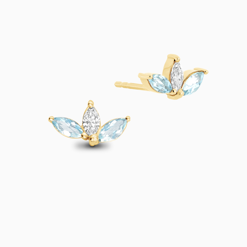 The Ecksand Marquise-Cut Diamond and Aquamarine Earrings shown with Natural VS2+/ F+ in 14k Yellow Gold
