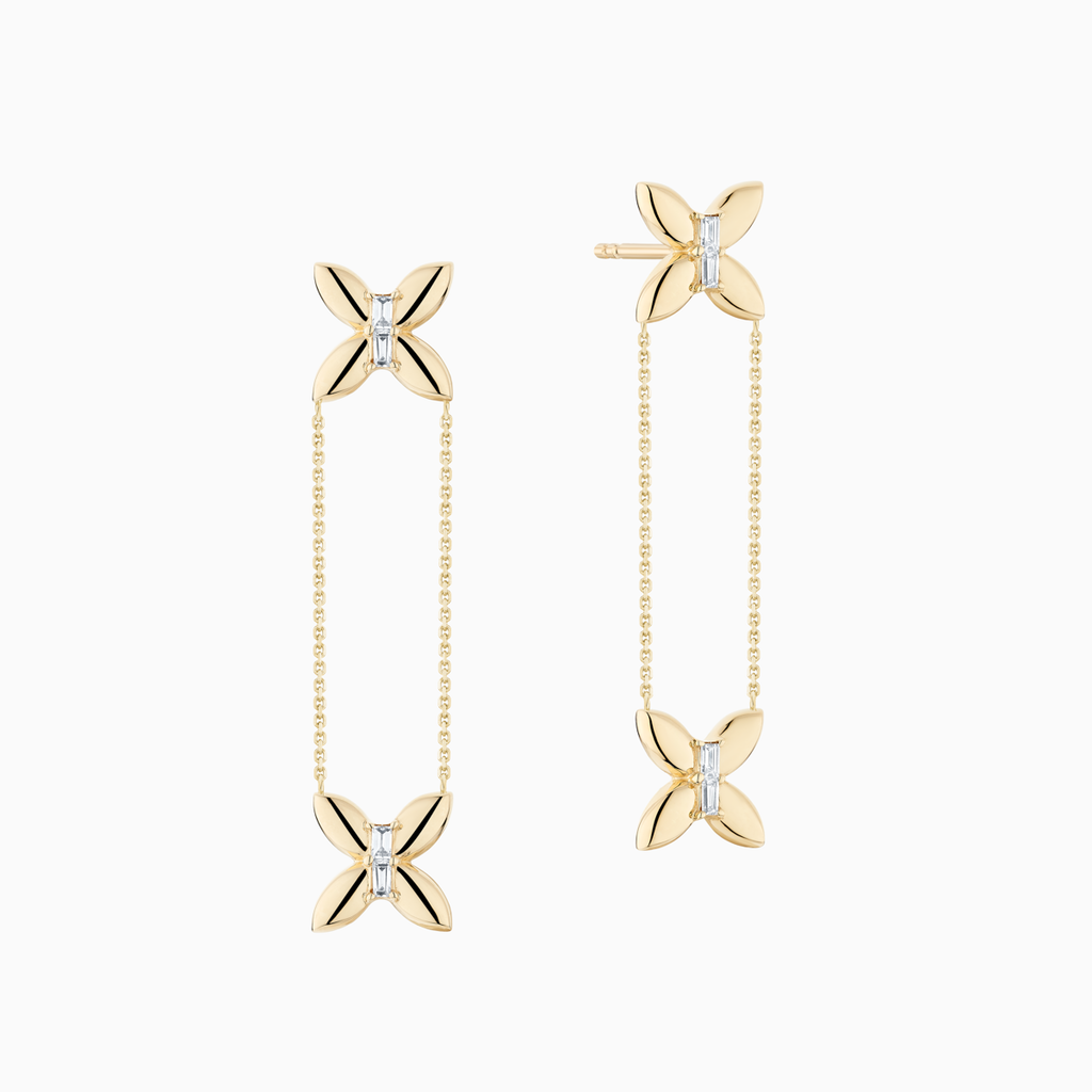 The Ecksand Butterfly Dangle Chain Earrings shown with Lab-grown VS2+/ F+ in 14k Yellow Gold