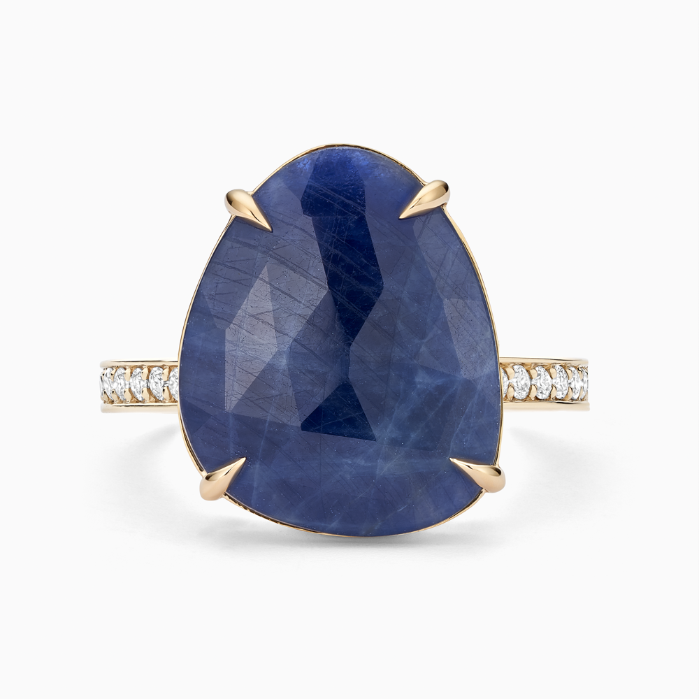 The Ecksand Rose-Cut Blue Sapphire Cocktail Ring with Diamond Pavé shown with  in 14k Yellow Gold