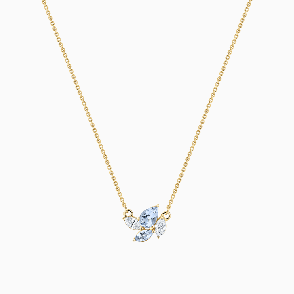 The Ecksand Aquamarine and Diamond Pendant Necklace shown with Natural VS2+/ F+ in 14k Yellow Gold