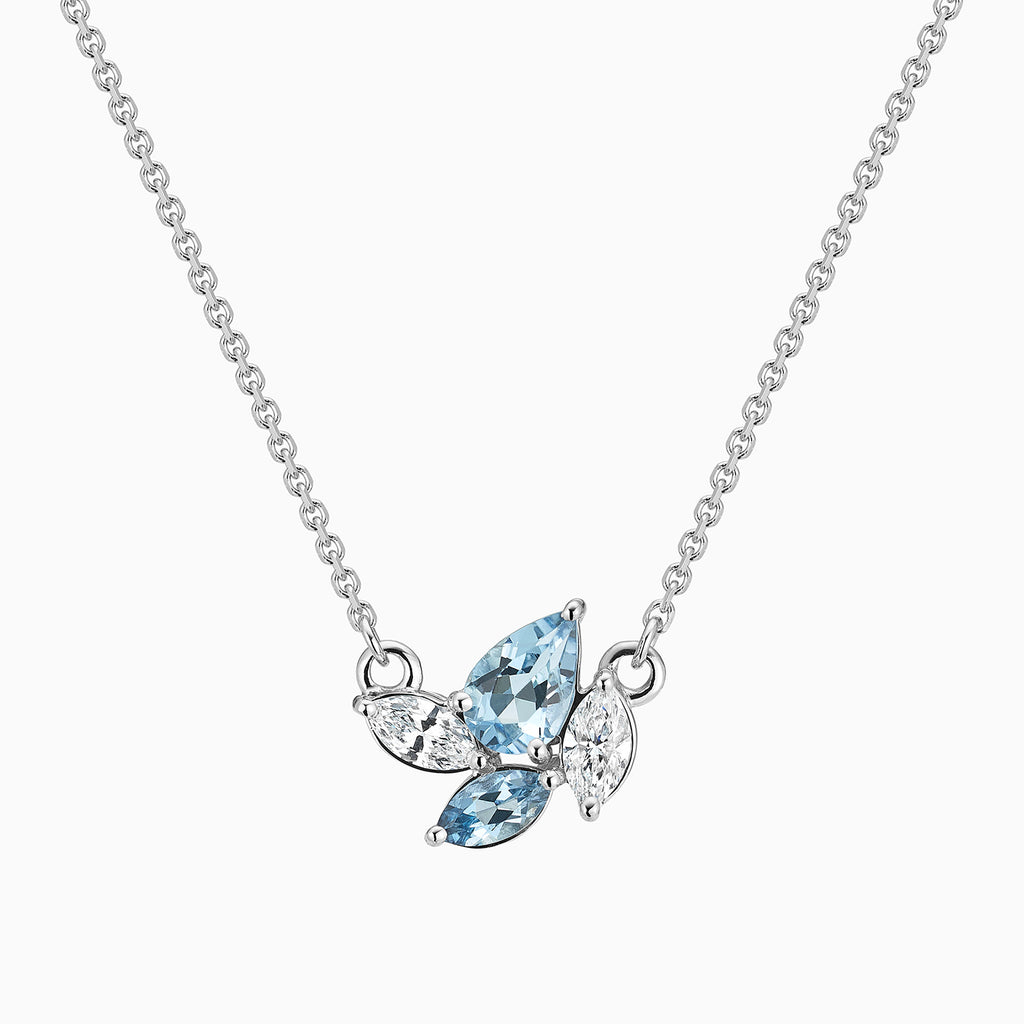 Ecksand's Aquamarine and Diamond Pendant Necklace in 18k White Gold, Lab-grown VS2+/ F+