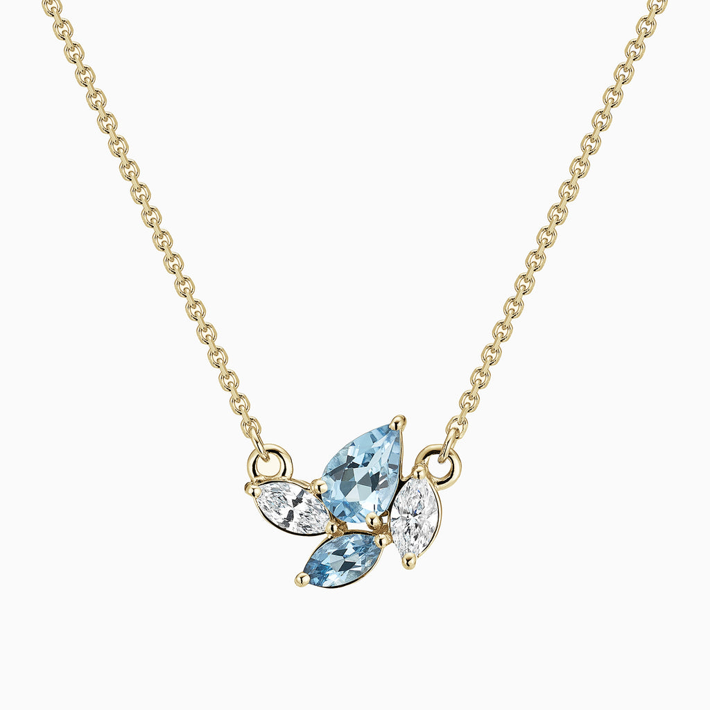 The Ecksand Aquamarine and Diamond Pendant Necklace shown with Natural VS2+/ F+ in 14k Yellow Gold