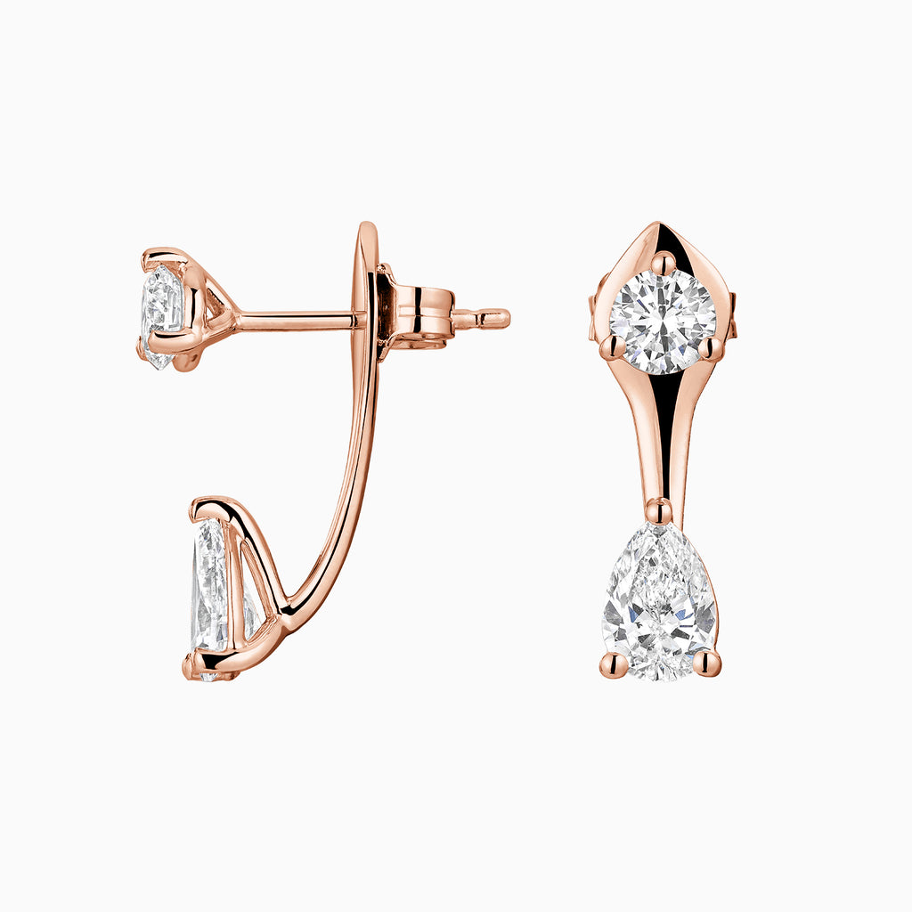 Angled view of Ecksand's Diamond Jacket Earrings in 18k Yellow Gold, Natural 1.80 ctw, VS2+/ F+