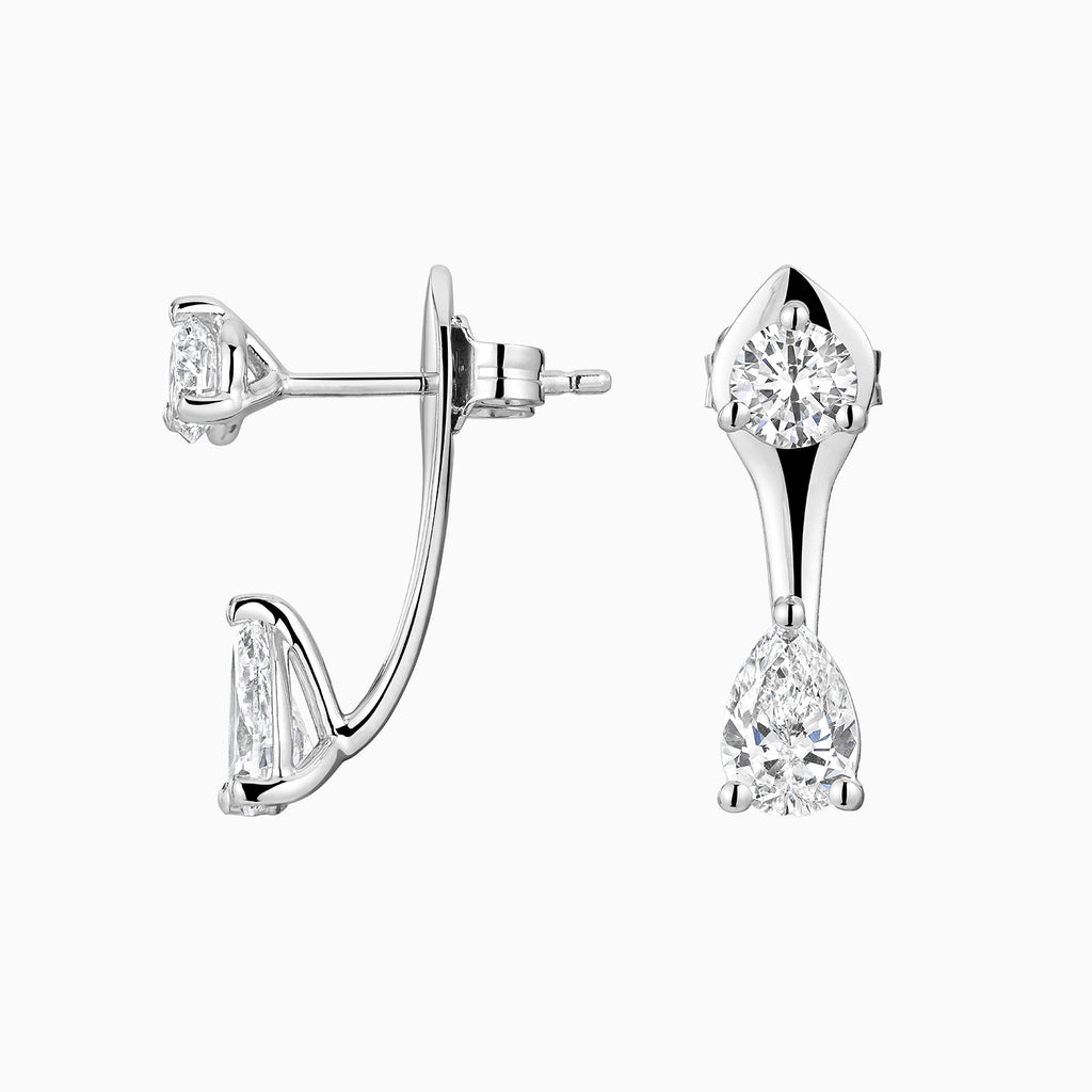 Angled view of Ecksand's Diamond Jacket Earrings in 18k White Gold, Natural 1.80 ctw, VS2+/ F+