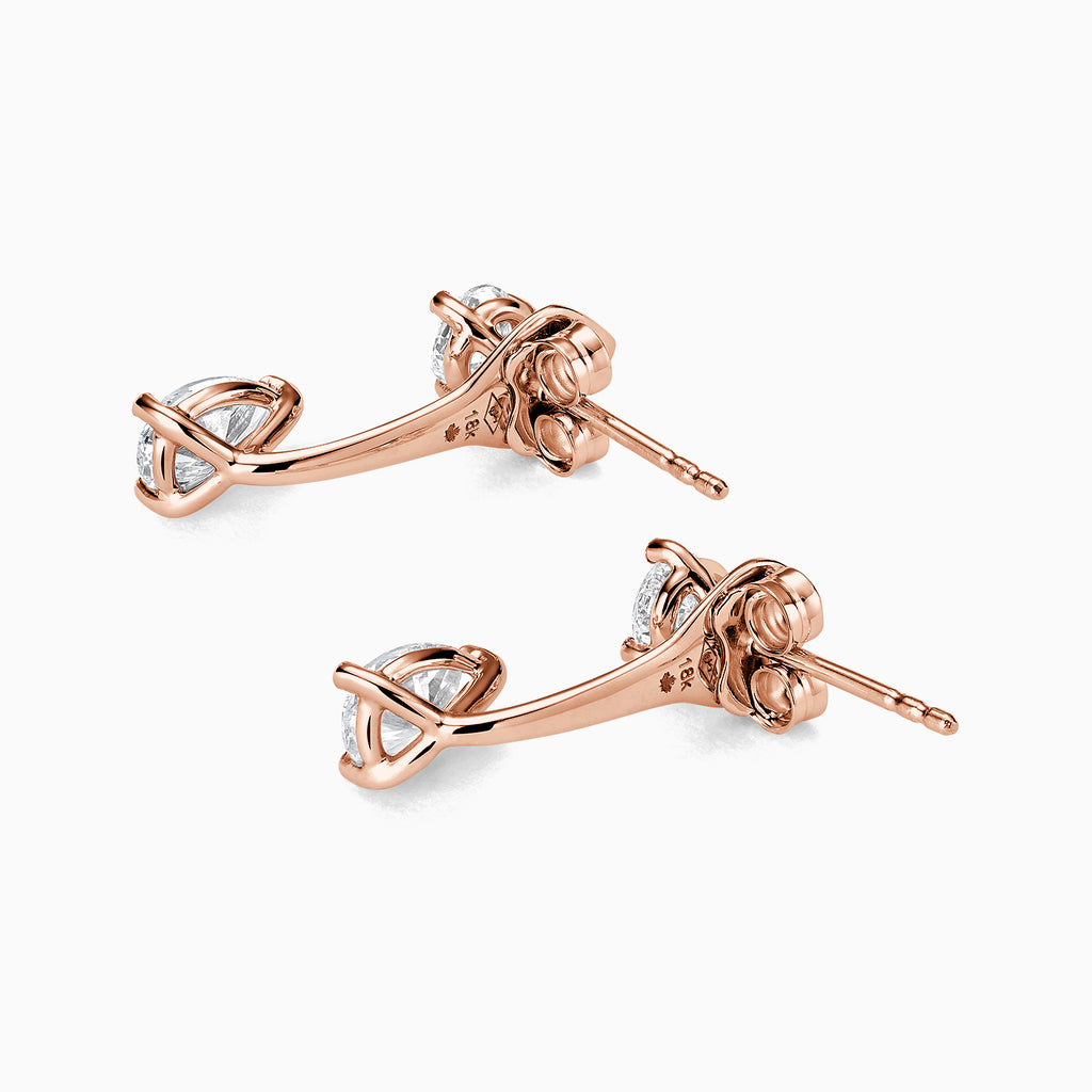 Angled view of Ecksand's Diamond Jacket Earrings in 18k Rose Gold, Natural 1.80 ctw, VS2+/ F+