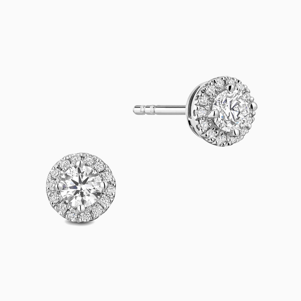 The Ecksand Diamond Halo Stud Earrings shown with Lab-grown VS2+/ F+ in 14k White Gold