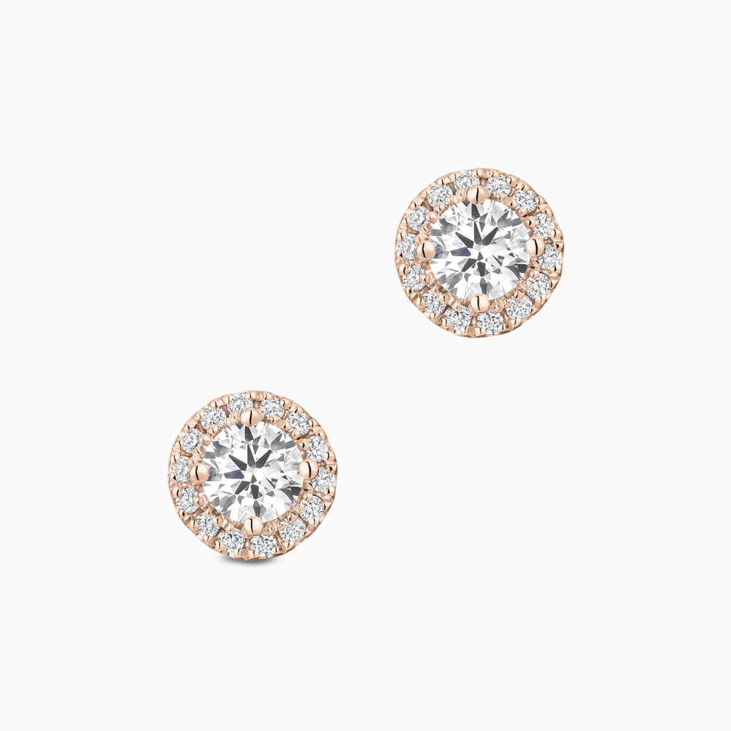 The Ecksand Diamond Halo Stud Earrings shown with Lab-grown VS2+/ F+ in 14k Rose Gold