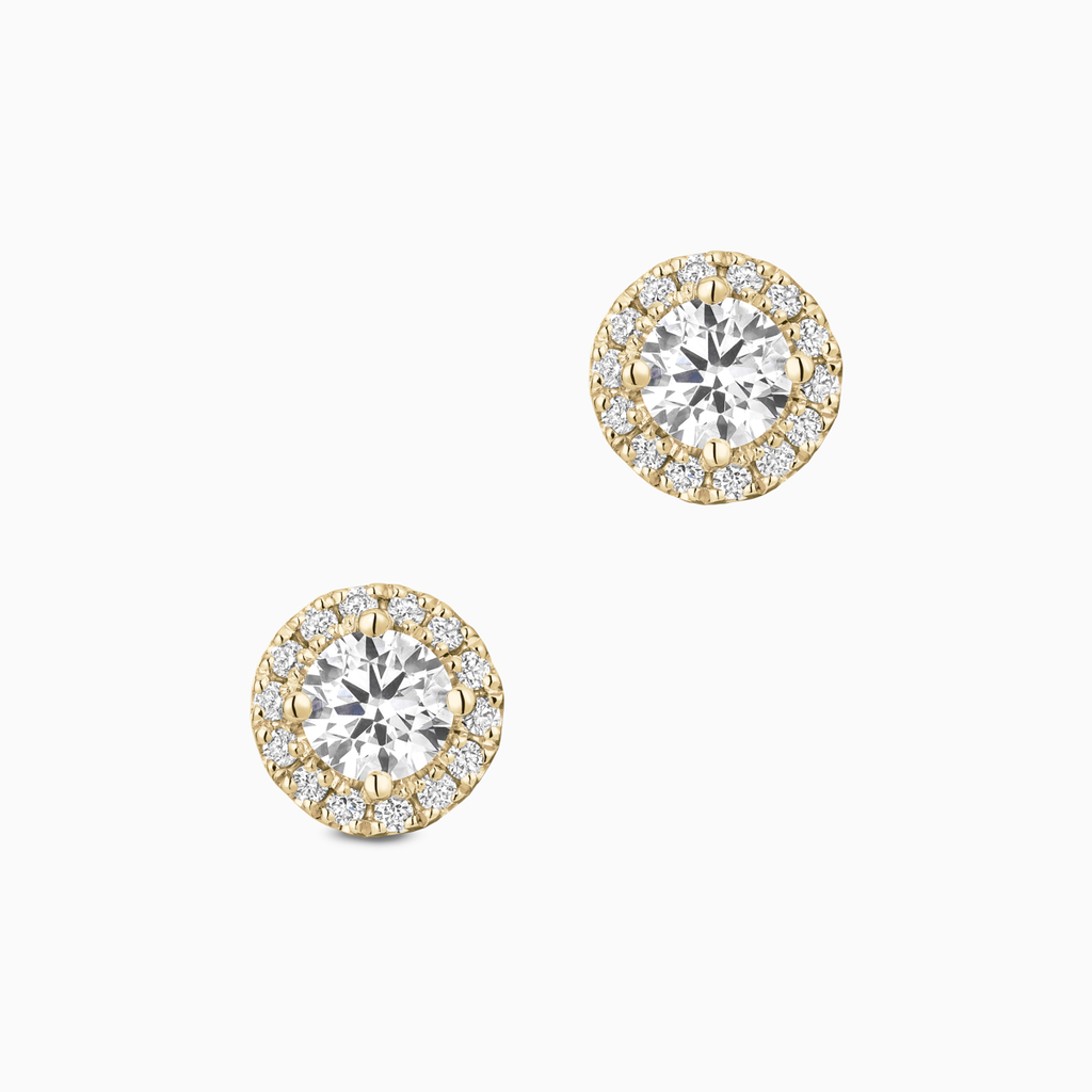 The Ecksand Diamond Halo Stud Earrings shown with Lab-grown VS2+/ F+ in 14k Yellow Gold