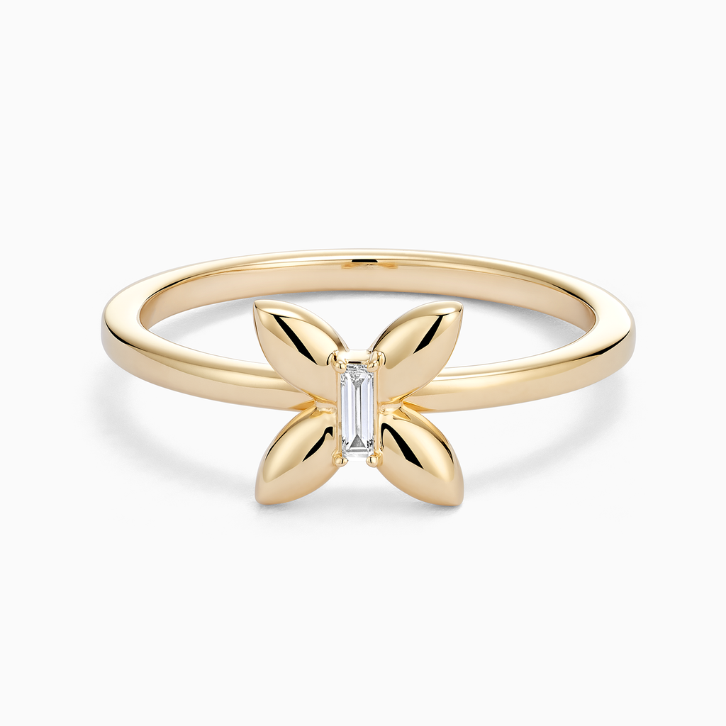 The Ecksand Butterfly Diamond Ring shown with Lab-grown VS2+/ F+ in 14k Yellow Gold