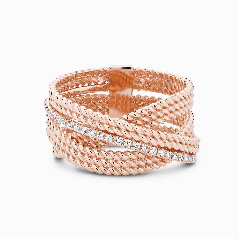 The Ecksand Diamond Pavé Twisted Gold Cuff Ring shown with Natural VS2+/ F+ in 14k Rose Gold