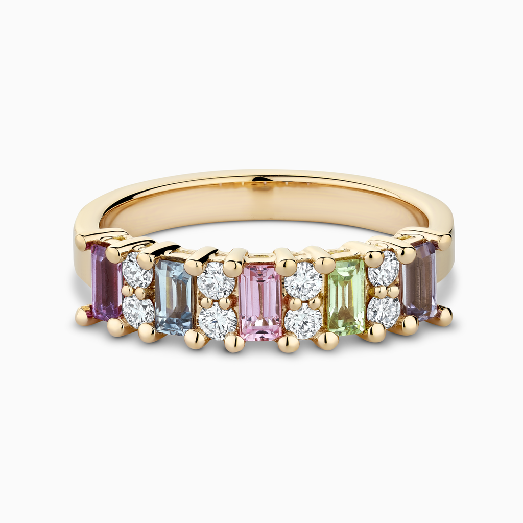The Ecksand Multi Gemstone and Diamond Ring shown with Natural VS2+/ F+ in 14k Yellow Gold