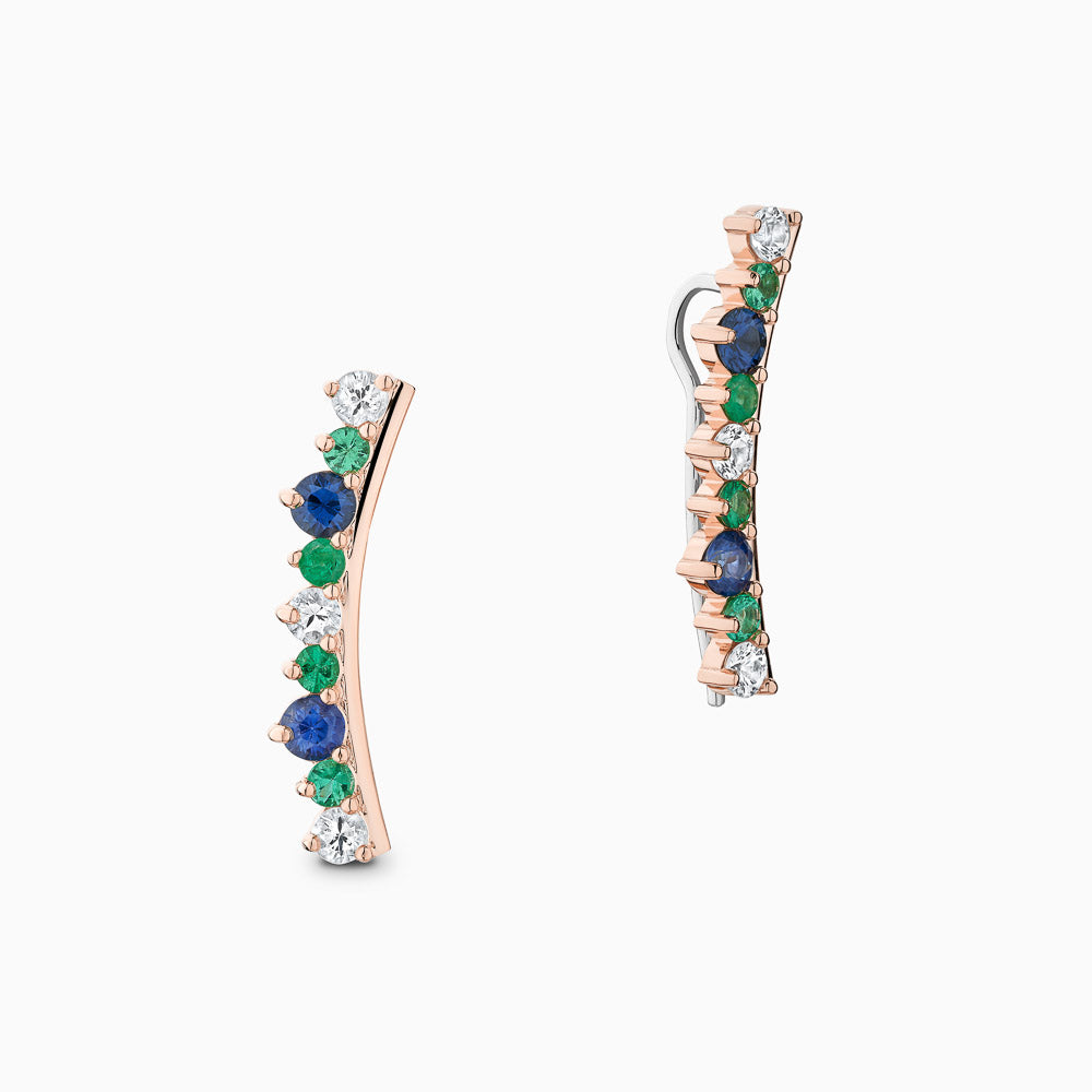 The Ecksand Asymmetrical Gemstone Crawler Earrings shown with  in 14k Rose Gold