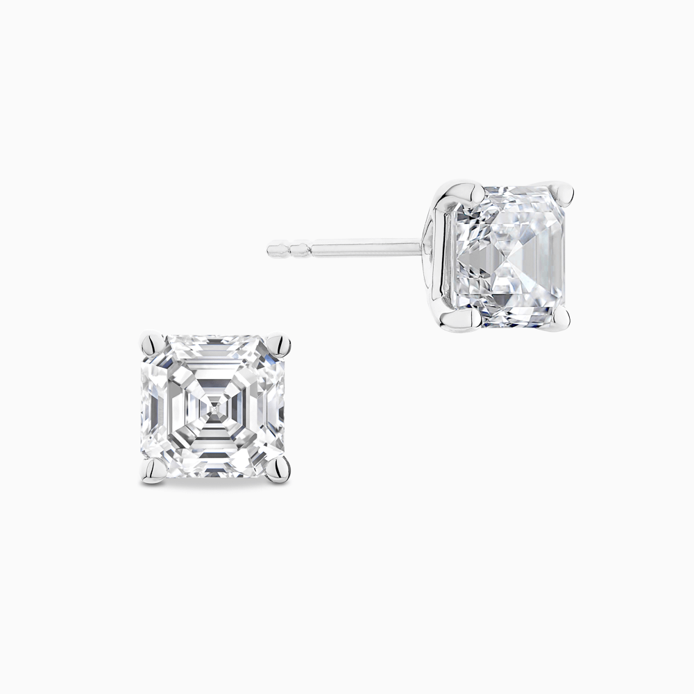 The Ecksand Asscher-Cut Diamond Stud Earrings shown with Lab-grown 0.30 ctw, VS2+/ F+ in 18k White Gold