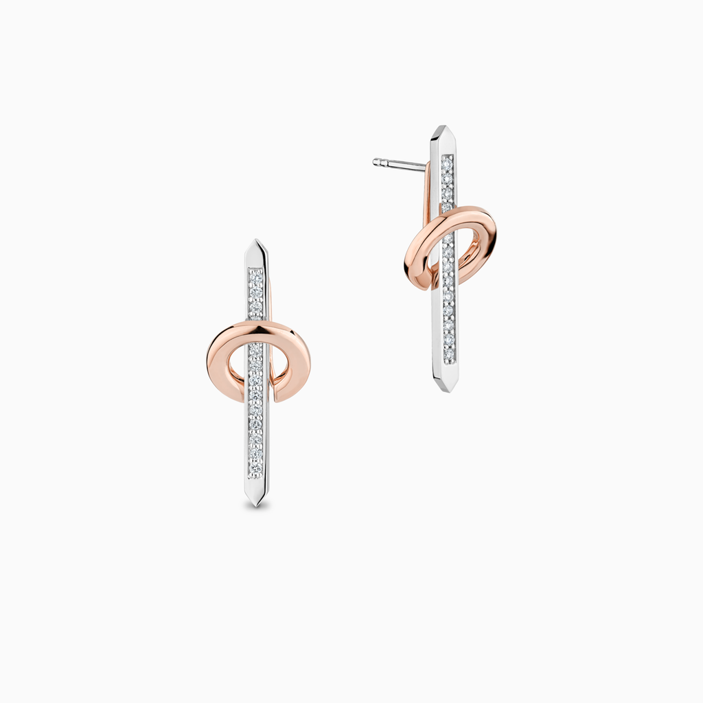 The Ecksand Long Diamond Stud Earrings shown with Natural VS2+/ F+ in 14k Rose Gold
