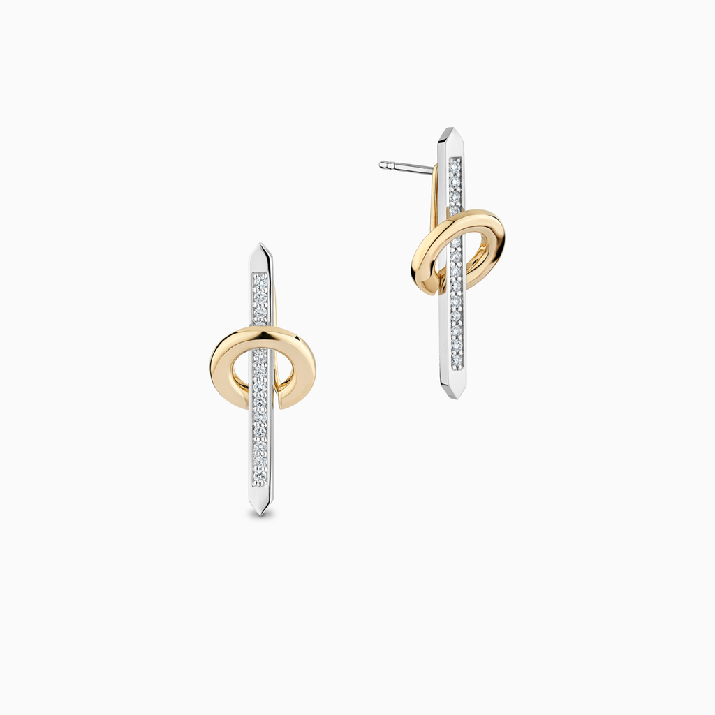 The Ecksand Long Diamond Stud Earrings shown with Natural VS2+/ F+ in 14k Yellow Gold