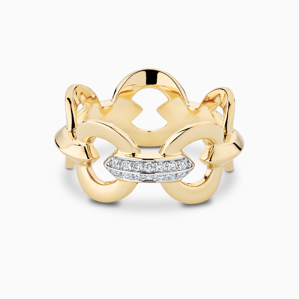 The Ecksand Duel Gold Chain Ring with Diamond Pavé shown with Natural VS2+/ F+ in 14k Yellow Gold