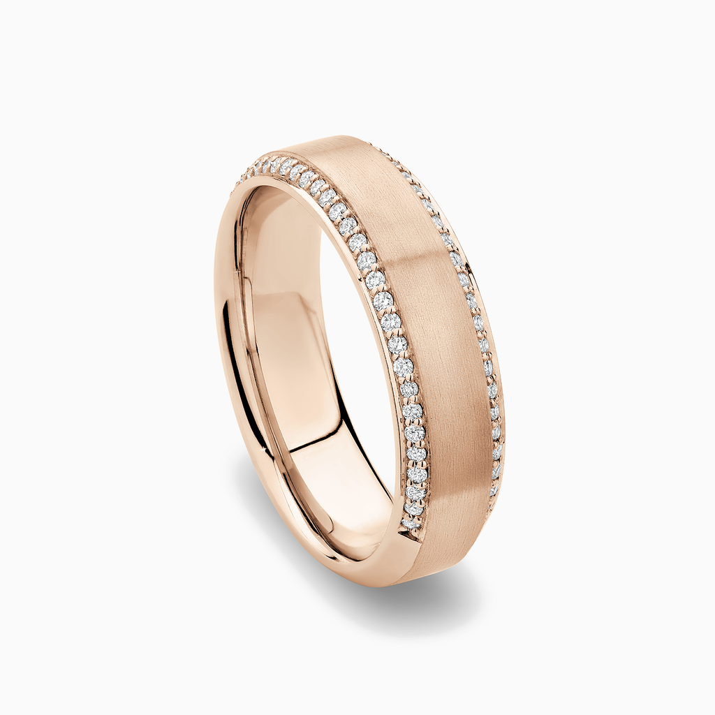 The Ecksand Brushed Wedding Ring with Diamond Pave shown with Natural VS2+/ F+ in 14k Rose Gold