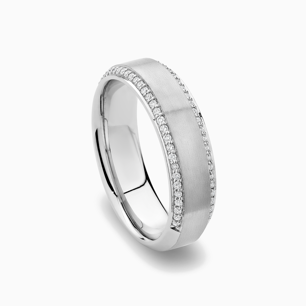 The Ecksand Brushed Wedding Ring with Diamond Pave shown with Natural VS2+/ F+ in 14k White Gold