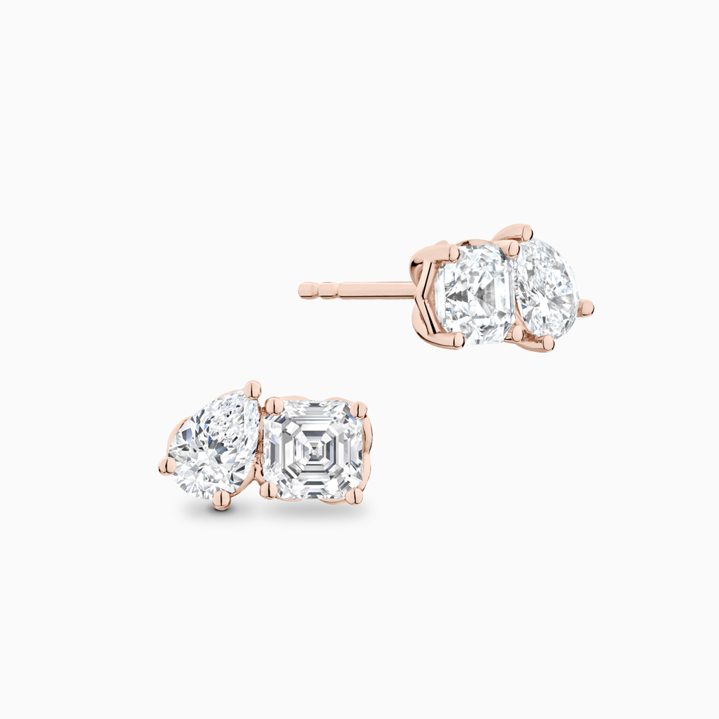The Ecksand Two-Stone Diamond Stud Earrings shown with Natural VS2+/ F+ in 14k Rose Gold