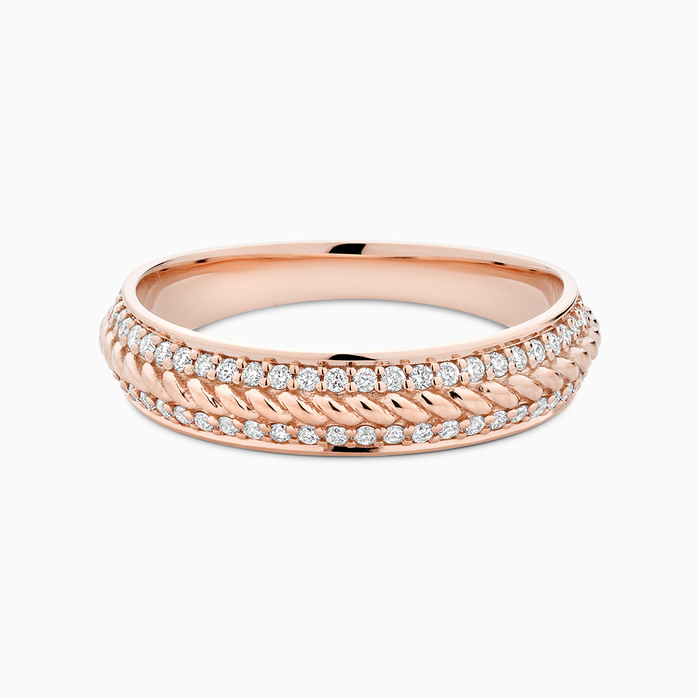 The Ecksand Twisted Gold Ring with Diamond Pavé shown with Lab-grown VS2+/ F+ in 14k Rose Gold