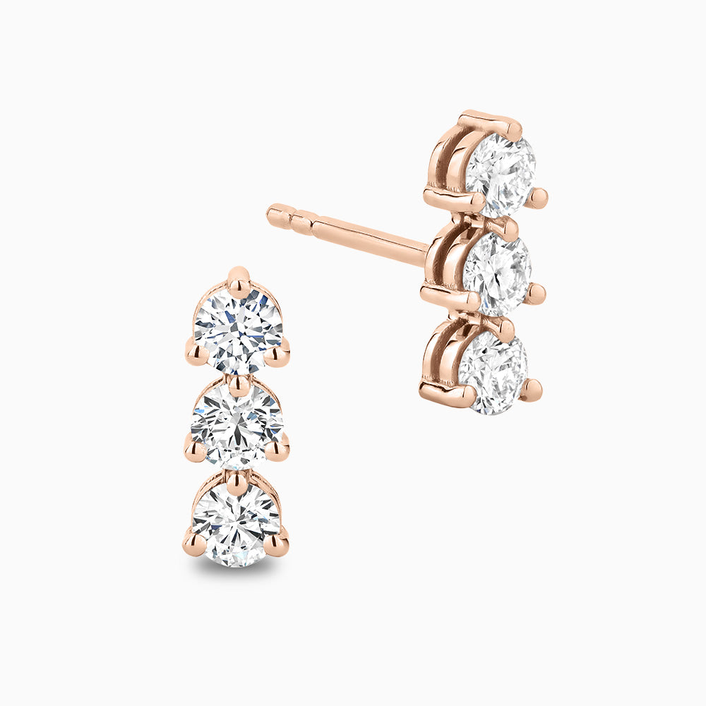 The Ecksand Three-Diamond Bar Earrings shown with Lab-grown 0.55 ctw, VS2+/ F+ in 18k Rose Gold