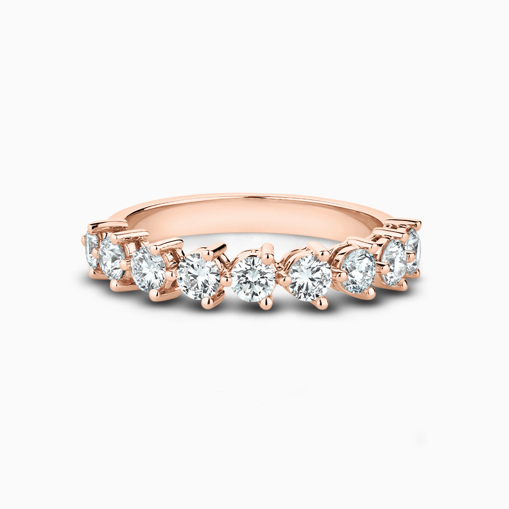 The Ecksand Three-Prong Diamond Semi-Eternity Ring shown with Natural VS2+/ F+ in 18k Rose Gold