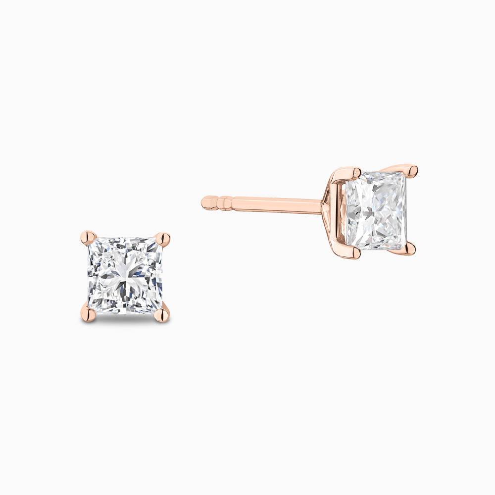 The Ecksand Princess-Cut Diamond Stud Earrings shown with Lab-grown 0.30 ctw VS2+/ F+ in 14k Rose Gold