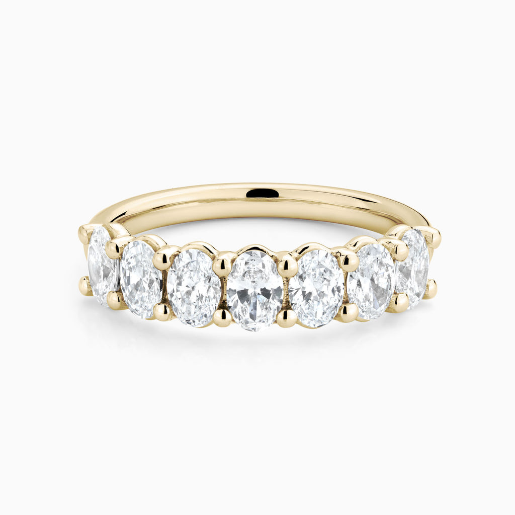 The Ecksand Seven-Stone Oval-Cut Diamond Ring shown with Natural VS2+/ F+ in 14k Yellow Gold