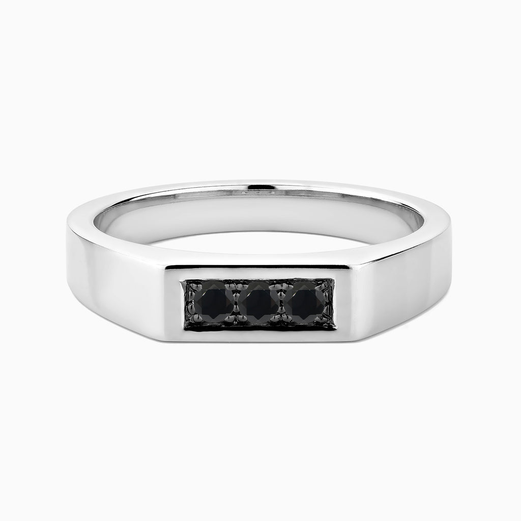 The Ecksand Three Stone Wedding Ring with Black Spinels shown with  in 14k White Gold