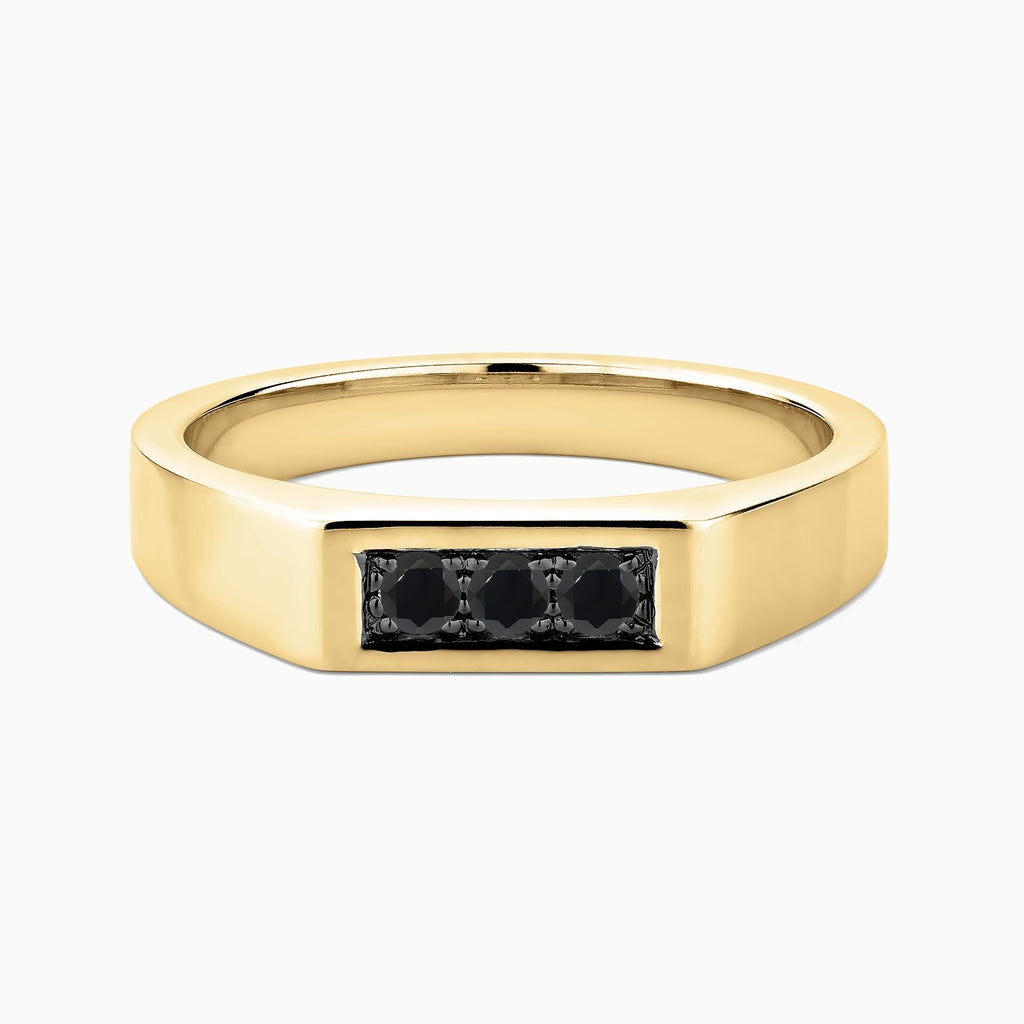 The Ecksand Three Stone Wedding Ring with Black Spinels shown with  in 14k Yellow Gold