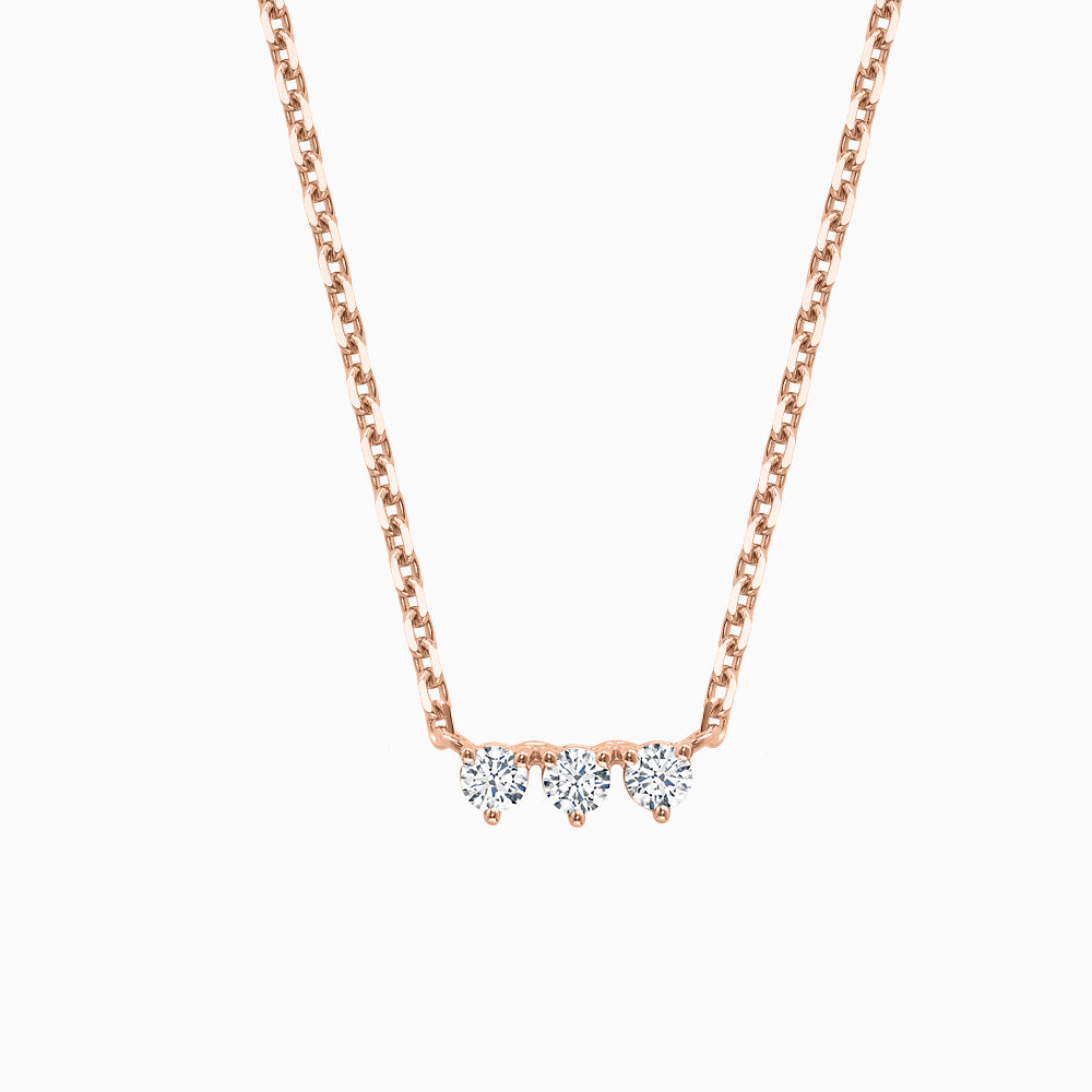 The Ecksand Three-Diamond Bar Necklace shown with Natural VS2+/F+ in 18k Rose Gold