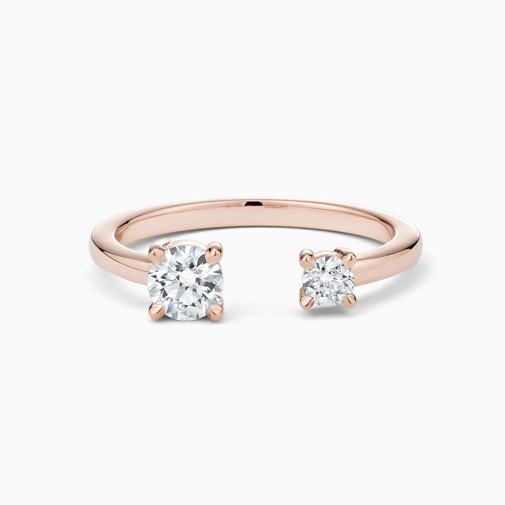 The Ecksand Wrap Around Two-Stone Round-Cut Diamond Ring shown with Lab-grown VS2+/ F+ in 18k Rose Gold