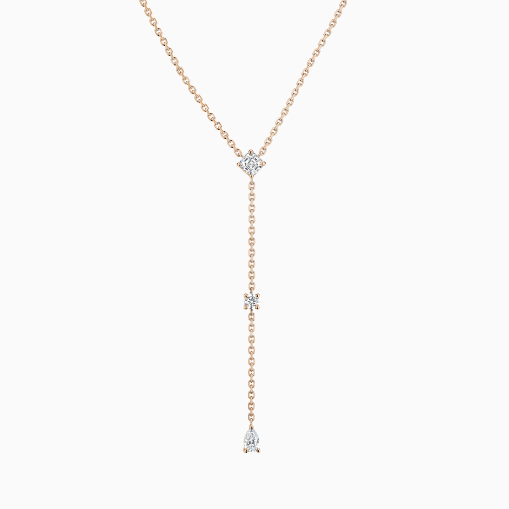 Ecksand's Three-Stone Lariat Necklace in 18k Rose Gold, Lab-grown VS2+/ F+