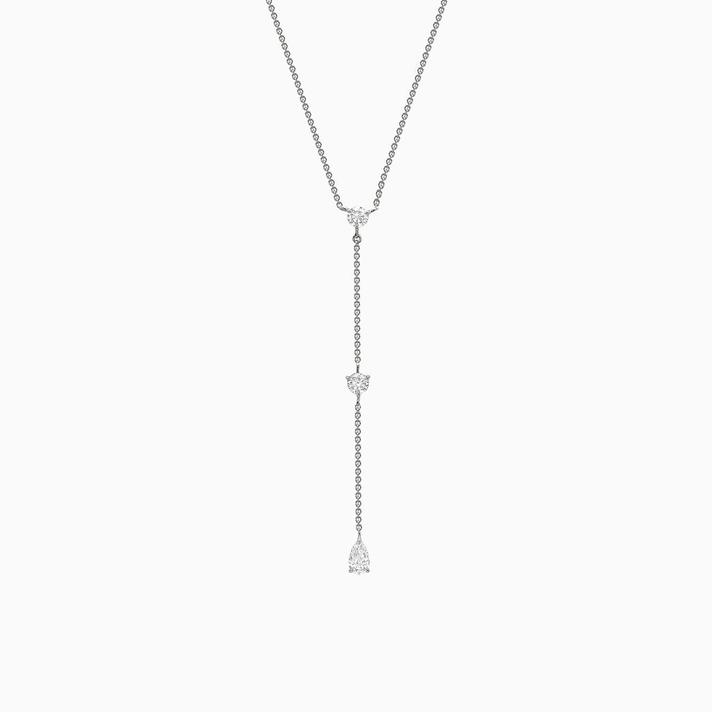 Ecksand's Three-Stone Lariat Necklace in 18k White Gold, Lab-grown VS2+/ F+