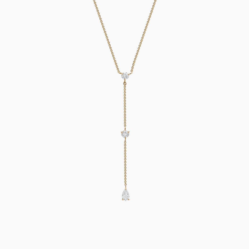 The Ecksand Three-Stone Lariat Necklace shown with Natural VS2+/ F+ in 14k Yellow Gold