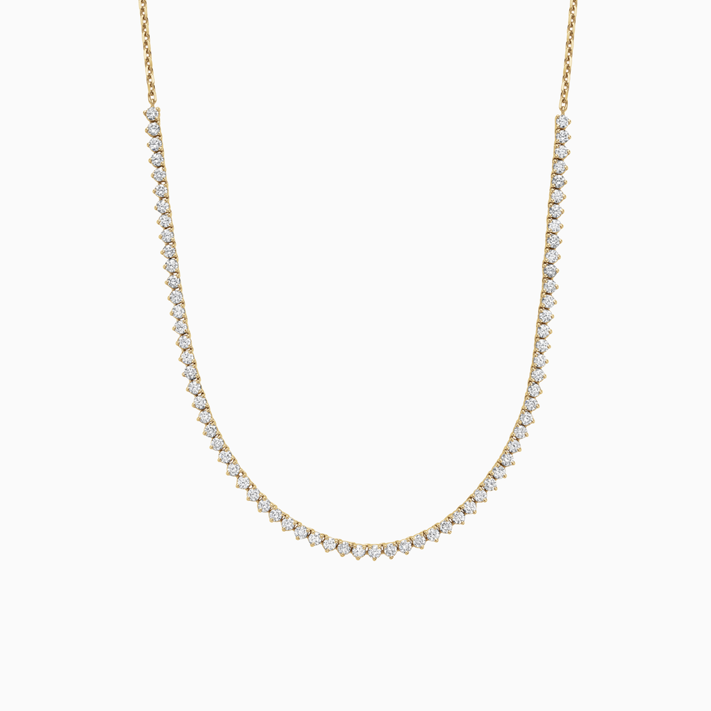 The Ecksand Three-Prong Diamond River Necklace shown with Natural VS2+/ F+ in 14k Yellow Gold