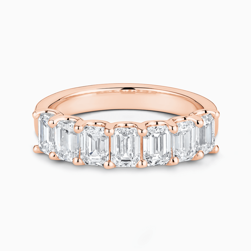 The Ecksand Emerald-Cut Diamond Semi-Eternity Ring shown with Natural VS2+/ F+ in 14k Rose Gold