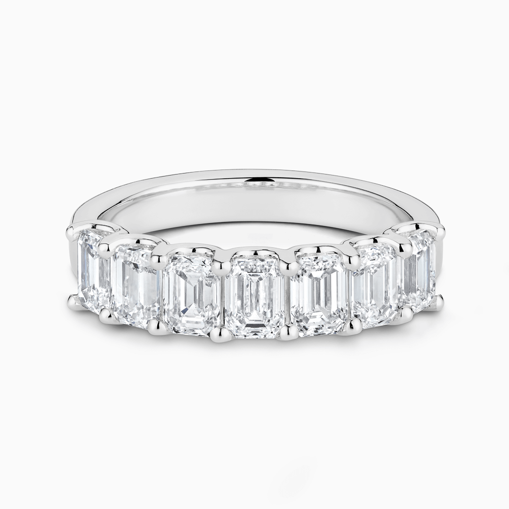 The Ecksand Emerald-Cut Diamond Semi-Eternity Ring shown with Natural VS2+/ F+ in 18k White Gold