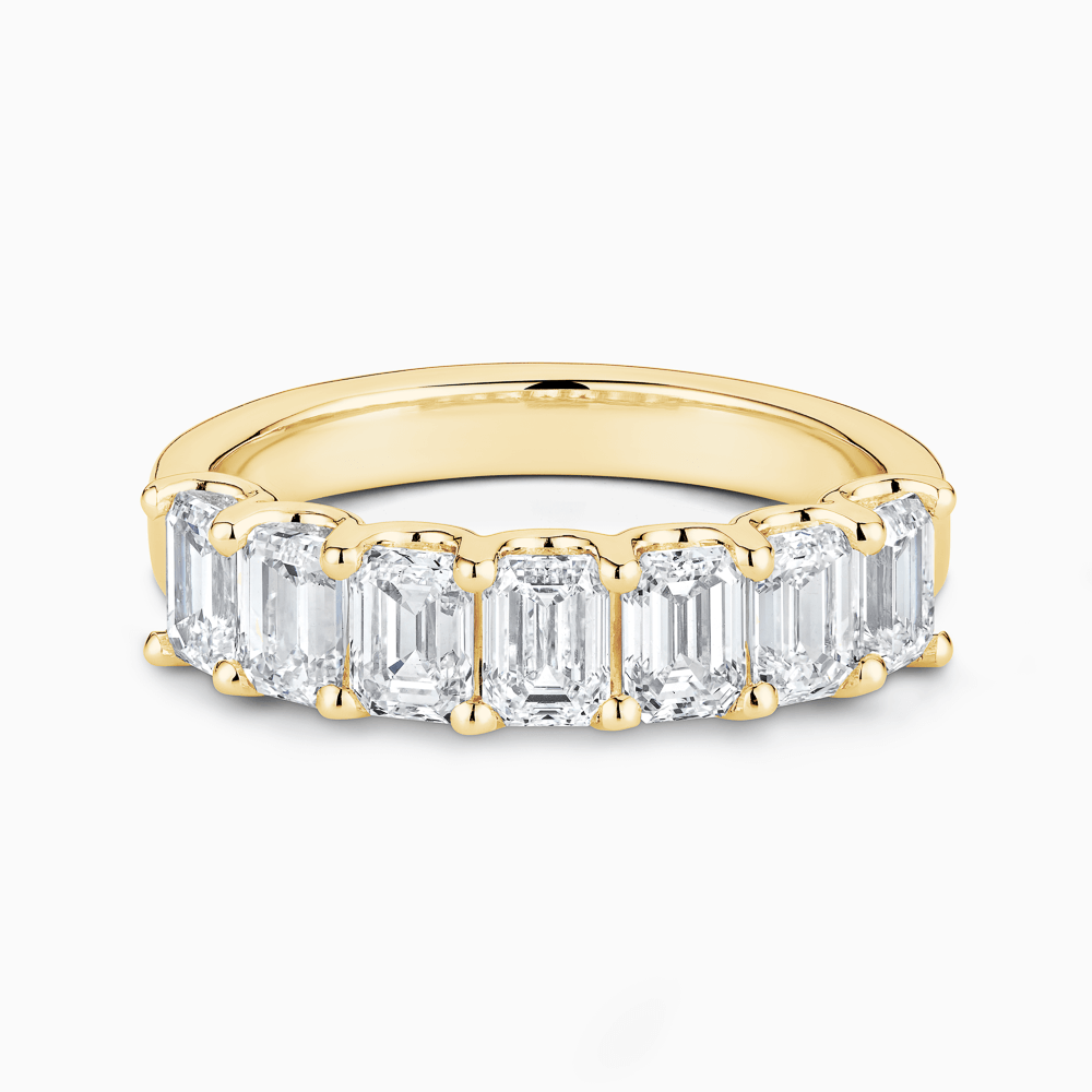 The Ecksand Emerald-Cut Diamond Semi-Eternity Ring shown with Natural VS2+/ F+ in 14k Yellow Gold