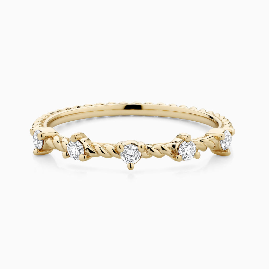 The Ecksand Twisted Gold Ring with Accent Diamonds shown with Natural VS2+/ F+ in 14k Yellow Gold