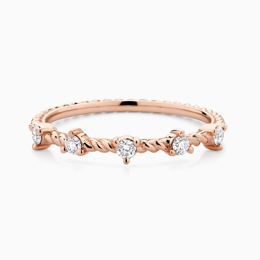 The Ecksand Twisted Gold Ring with Accent Diamonds shown with Natural VS2+/ F+ in 14k Rose Gold