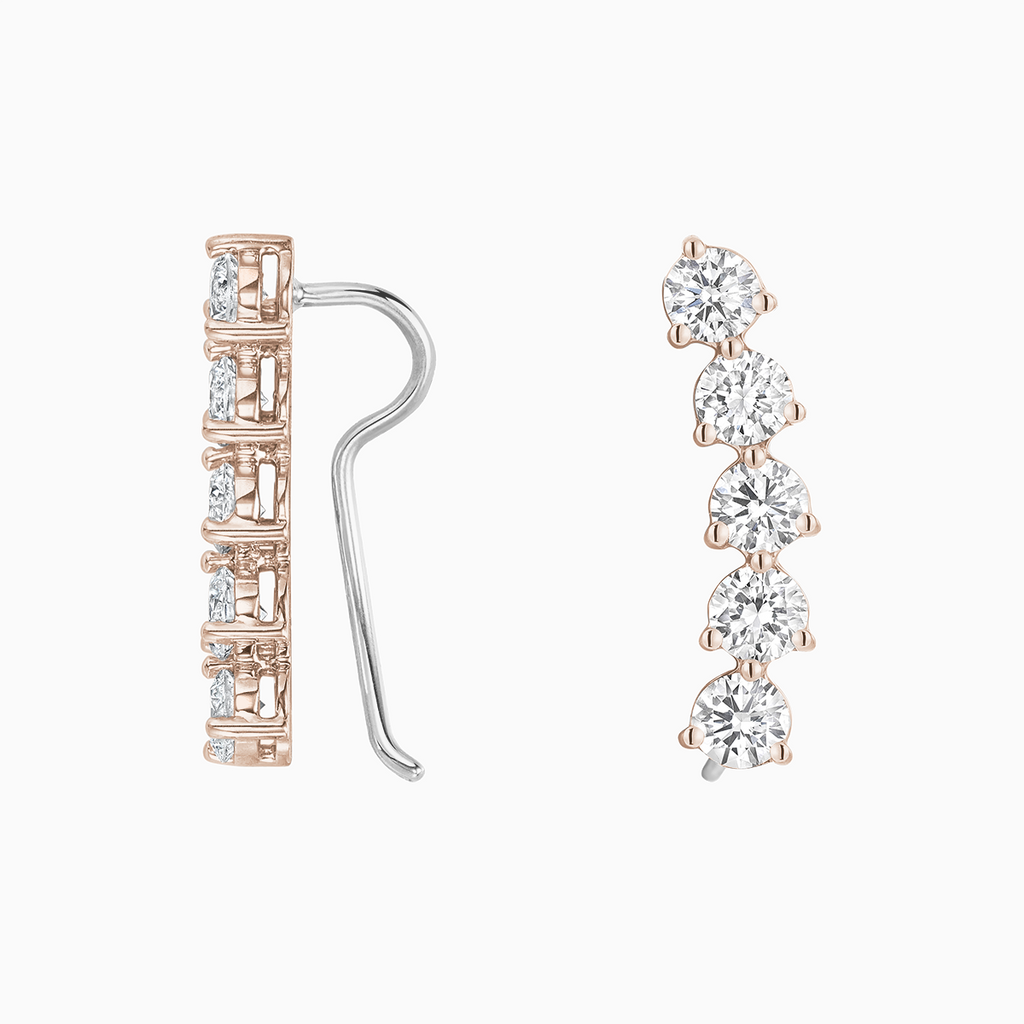 The Ecksand Five-Stone Diamond Crawler Earrings shown with Natural VS2+/ F+ in 14k Rose Gold