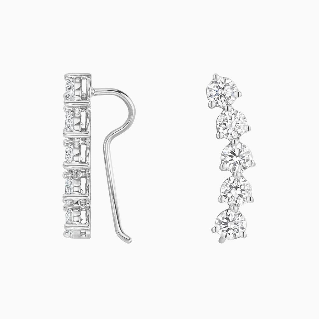 The Ecksand Five-Stone Diamond Crawler Earrings shown with Natural VS2+/ F+ in 14k White Gold