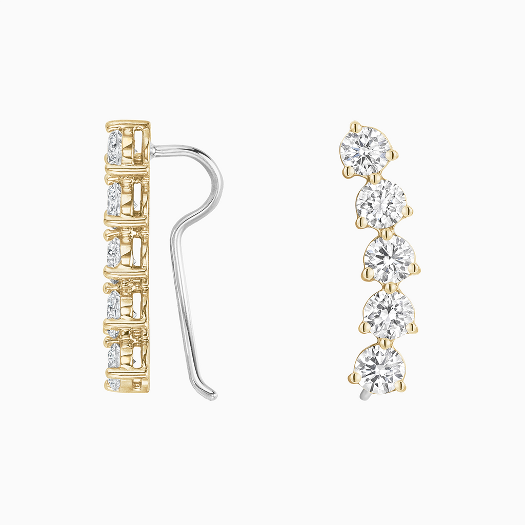 The Ecksand Five-Stone Diamond Crawler Earrings shown with Natural VS2+/ F+ in 14k Yellow Gold