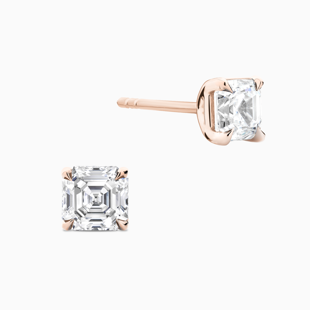 The Ecksand Asscher-Cut Diamond Stud Earrings with Eagle Claws shown with Natural VS2+/ F+ in 14k Rose Gold