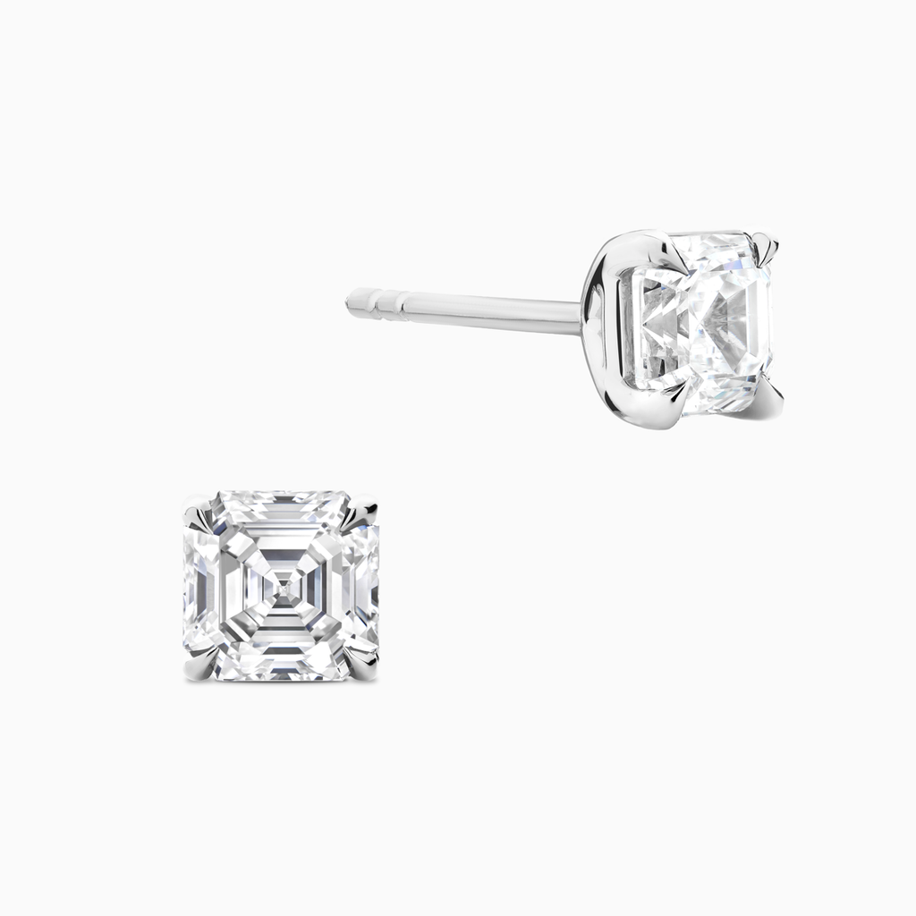 The Ecksand Asscher-Cut Diamond Stud Earrings with Eagle Claws shown with Natural VS2+/ F+ in 14k White Gold